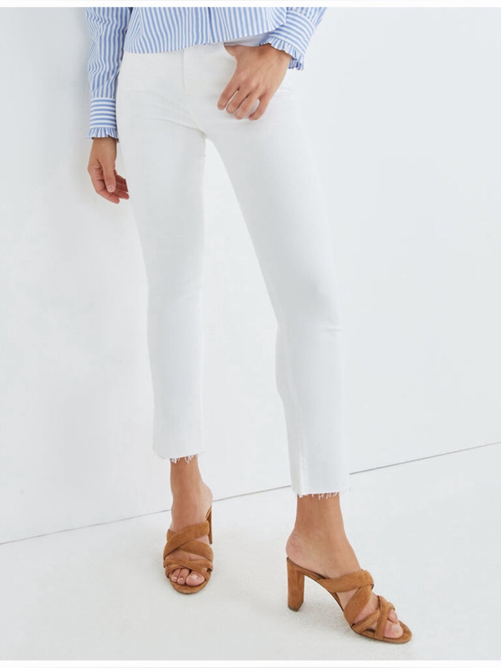 Veronica Beard Carly Kick Flare Jeans - Raw Hem - High Rise - White